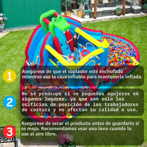Miniatura 7 de Casa inflable de rebote con toboganes de agua, pozo de doble bola/piscina de agua, estilo cocodrilo, pared de escalada, castillo animoso para niños