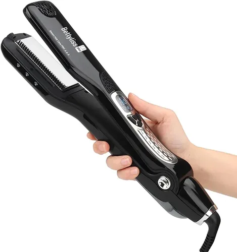 Miniatura 7 de Plancha de vapor para alisar el cabello, plancha profesional para obtener resultados suaves y sin encrespamiento (negro)