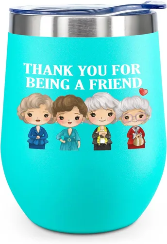 Miniatura 8 de ATHAND Regalos dorados para niñas, vaso de vino de 12 onzas con tapa con texto en inglés "Thank You for Being a Friend", regalo para mejores amigas