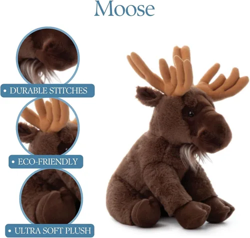 Miniatura 5 de The Petting Zoo Peluche de alce, regalos para niños, animales salvajes del zoológico Onez, juguete de peluche de alce sentado de 12 pulgadas