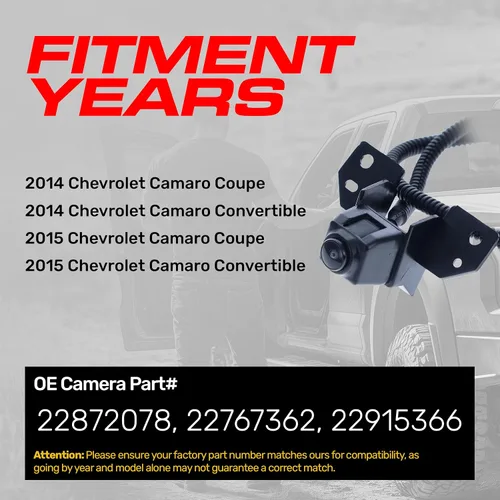 Miniatura 2 de Master Tailgaters Repuesto para Chevrolet Camaro Coupe/Convertible (2014-2015) Cámara de respaldo OE Parte # 22872078, 22767362, 22915366