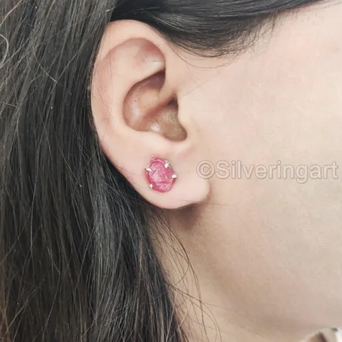 Miniatura 8 de AAA Rough Ruby Stud Earring, Natural Ruby Earring, July Birthstone, Womens Earring, 925 Sterling Silver, Christmas, Thanksgiving, Mens Studs