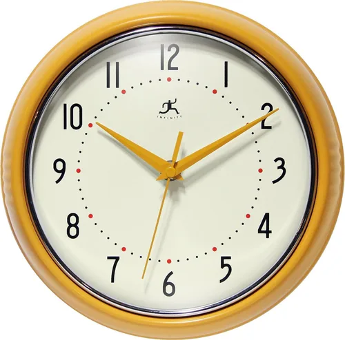 Infinity Instruments Reloj de pared retro de 9 pulgadas, barrido silencioso, sin tictac, moderno, de mediados de siglo, para cocina, comedor,