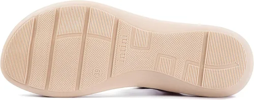 Miniatura 3 de Intini Sandalias planas de gladiador con correa de tobillo para mujer, Blanco-2
