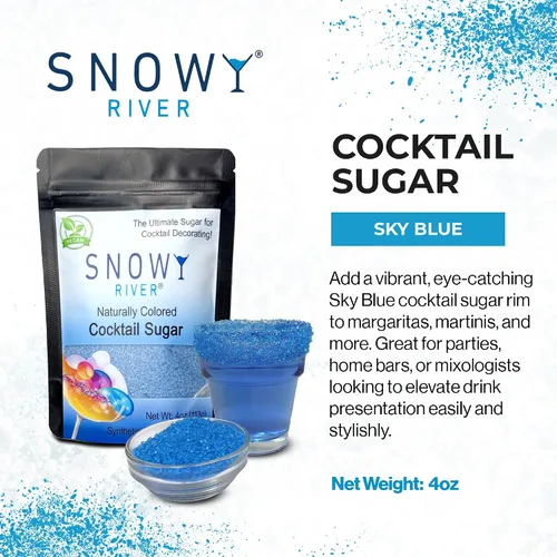 Miniatura 2 de Snowy River Azúcar de cóctel azul cielo, certificado Kosher de color natural azul cielo Rimmer de cóctel (4 onzas, cristal mediano)