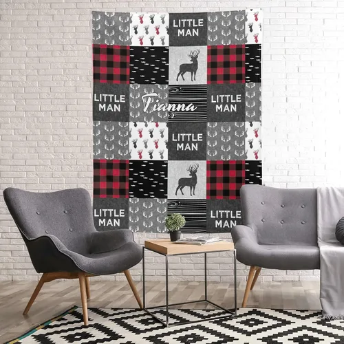 Miniatura 4 de Manta personalizada con diseño de astas, Little Man con texto y nombre, manta de forro polar súper suave para sofá, cama, 50 x 60 pulgadas