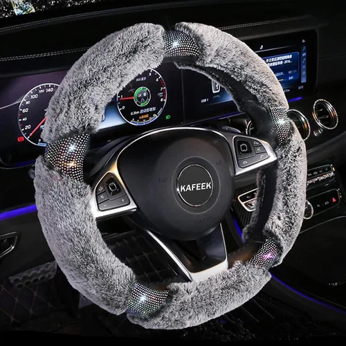 KAFEEK Funda para Volante de Microfibra Suave Tipo Diamante con Cristales Brillantes de Imitación para Invierno Cálido, Funda Universal Difusa para