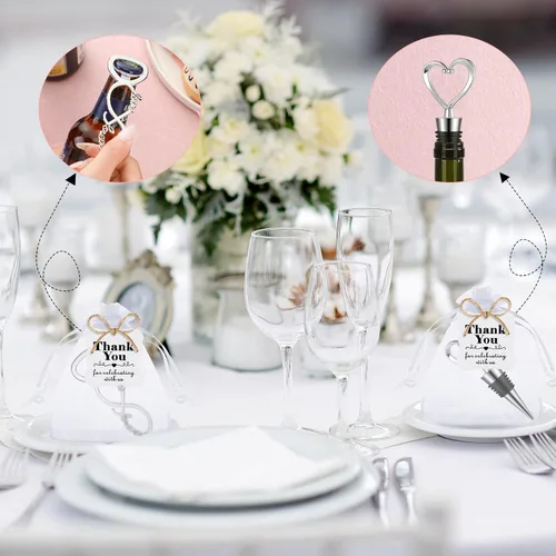 Miniatura 7 de Tanlade Juego de 60 piezas de recuerdos de fiesta de boda para invitados, tapón de vino y abridor de amor, regalos de despedida de soltera con 100