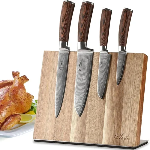 Miniatura 14 de Wakoli Juego de cuchillos de chef de Damasco con bloque magnético – Juego de bloque de cuchillos de cocina profesional de 5 piezas, cuchillas