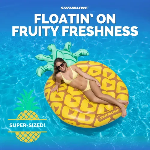 Miniatura 3 de Swimline Pineapple Jumbo Isla Flotante para Piscina Amarillo/Verde 88x50 pulgadas Piña