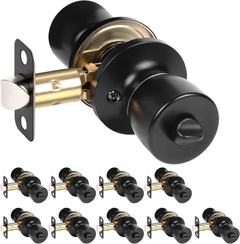Miniatura 15 de HOSOM - Paquete de 1 perilla de puerta con cerradura y llave, perillas de puerta exterior color negro mate para dormitorio y baño, perilla de puerta