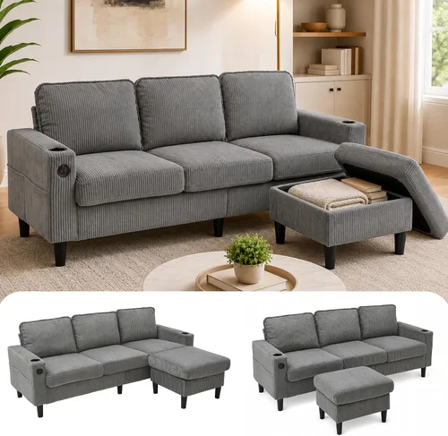 Miniatura 9 de Sofá modular de terciopelo en forma de L de 67 pulgadas con otomana, sofá convertible de 3 asientos con asiento profundo de nube para sala de estar