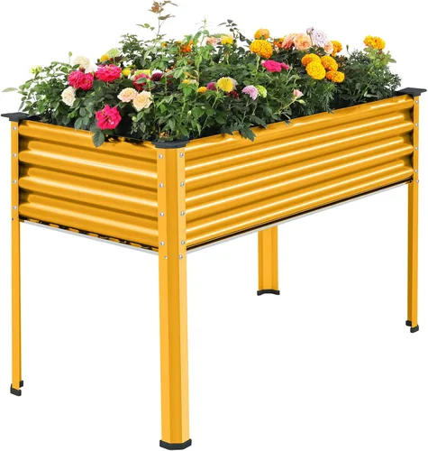 Miniatura 11 de Land Guard Cama de jardín elevada de metal ovalada galvanizada con patas para verduras (beige)