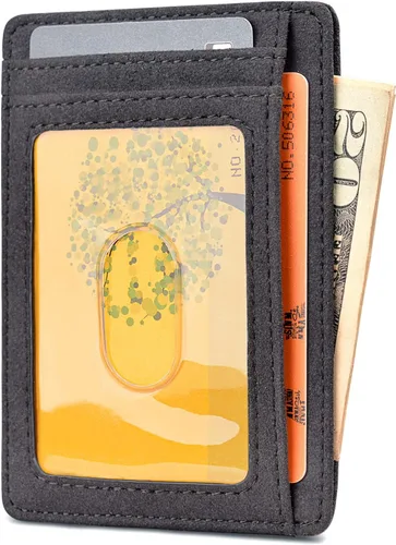 Miniatura 2 de Buffway - Billetera delgada minimalista de cuero con protección RFID para hombre y mujer