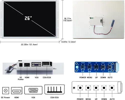 Miniatura 2 de UNICO Monitor de la arcada de 26 pulgadas, monitor del juego del LCD del ratio 4:3 para la máquina de la arcada de HDMI/VGA/CGA/EGA