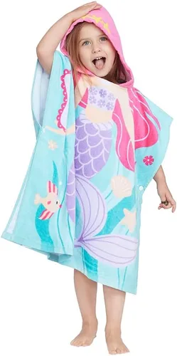 Gealaek Toalla con capucha 100% algodón para niños de 2 a 6 años, toalla de playa para piscina, toalla de playa, suave y absorbente, poncho de playa