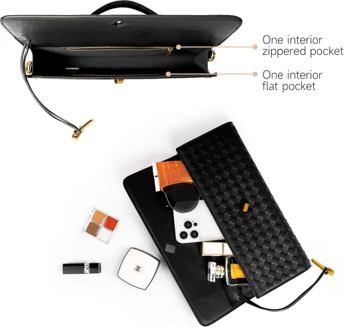 Miniatura 5 de Joryin Bolso tejido para mujer, bolso de mano de cuero tejido, bolso cruzado, bolso formal de noche, cuero vegano