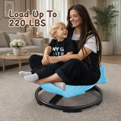 Miniatura 8 de Silla giratoria sensorial para niños con autismo, asiento giratorio en forma de pez de 360°, silla para sentarse y girar para niños pequeños con Azul