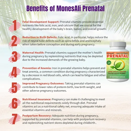 Miniatura 8 de Vitaminas prenatales para mujeres Postnatal Veganas, sin gelatina halal con folato, hierro y biotina Apoya el embarazo, la energía posparto