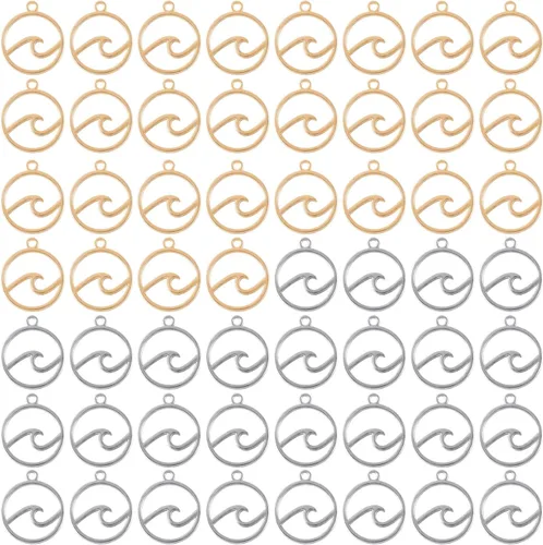 Joez Wonderful 60 dijes de océano para la fabricación de joyas, dije de oro y plata de metal para playa, aros redondos hipoalergénicos para hacer