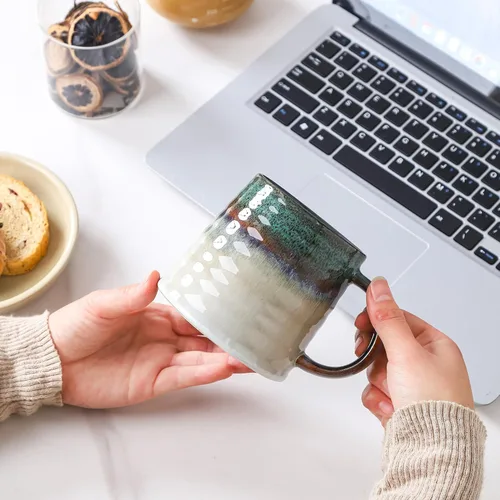 Miniatura 6 de Taza de café grande de cerámica, tazas de cerámica hechas a mano, tazas de té con mango grande para oficina y hogar, 15.5 onzas, aptas para Azul