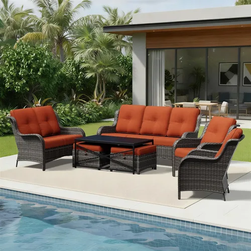 Miniatura 197 de Joyside Juego de sillas de mimbre para patio, juego de 3 piezas de mimbre para exteriores con 2 sillas reposabrazos y 1 mesa auxiliar para terraza