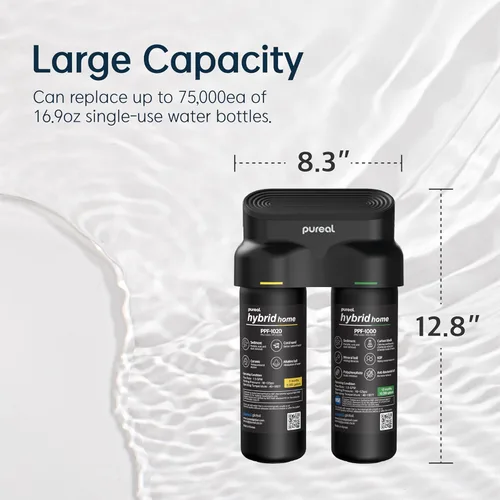 Miniatura 6 de Pureal Hybrid Home PPU-1020D - Sistema de filtro de agua de 2 etapas para debajo del fregadero, 10 K galones, NSF/ANSI 42 y 372, filtro de con grifo