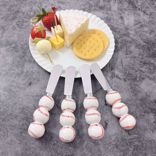 Miniatura 2 de Supreme Housewares Esparcidores de queso de béisbol, asas de resina pintadas a mano con cuchillas de acero inoxidable para untar queso crema