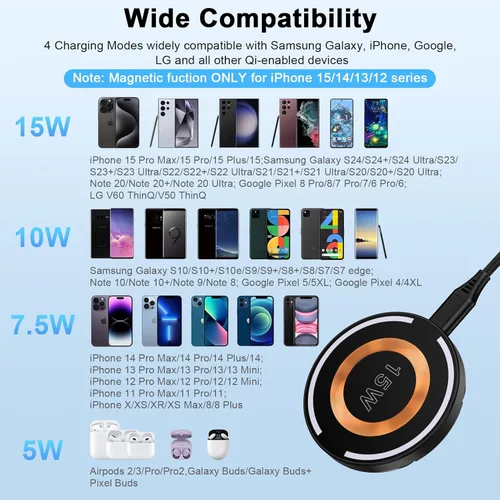 Miniatura 4 de Soporte de cargador inalámbrico magnético para iPhone 15 14 13 12 Pro Max Plus SE, estación de carga rápida de 15 W para Samsung Galaxy S24 Ultra