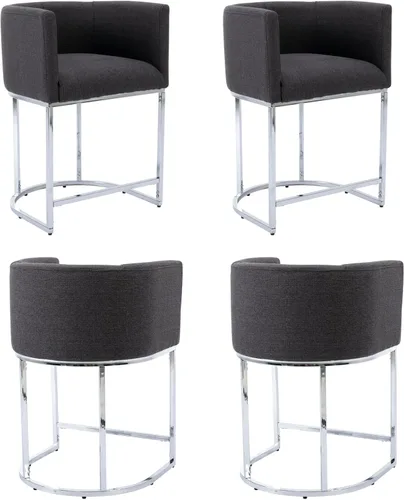 Miniatura 34 de Taburete de bar de lino de 32 pulgadas, taburete moderno de altura de barril con brazo, silla de mostrador tapizada, marco de metal negro para isla