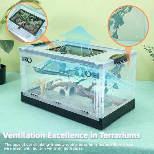 Miniatura 4 de Terrarios de reptiles plegables grandes, tanques de serpiente y recintos para dragones barbudos, iguanas, lagartos, geckos con cresta, vistas Negro