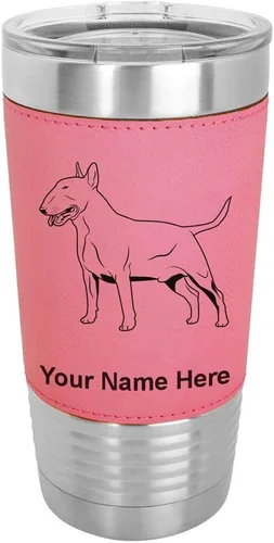 Miniatura 9 de LaserGram Vaso aislado al vacío de 20 onzas, perro Bull Terrier, grabado personalizado incluido (piel sintética, estilo béisbol)