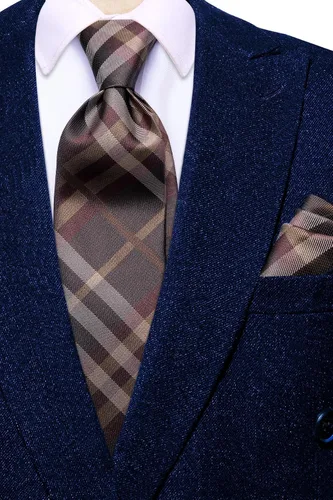 Miniatura 338 de Hi-Tie Corbata clásica de cachemira para hombre con pañuelo y gemelos a cuadros