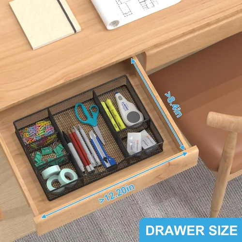 Miniatura 3 de VyGrow Bandeja organizadora de cajones de escritorio, organizador de cajones de malla metálica para oficina, 6 compartimentos ajustables, bandeja 1