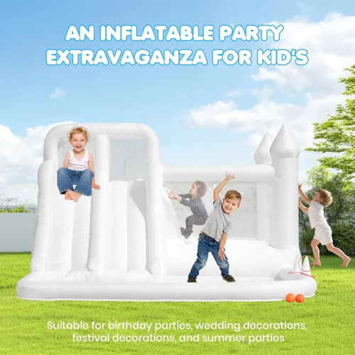 Miniatura 7 de Casa de rebote Oxford blanca de 12.5 x 10.6 pies, castillo inflable para niños con tobogán y piscina de pelotas, casa de rebote inflable