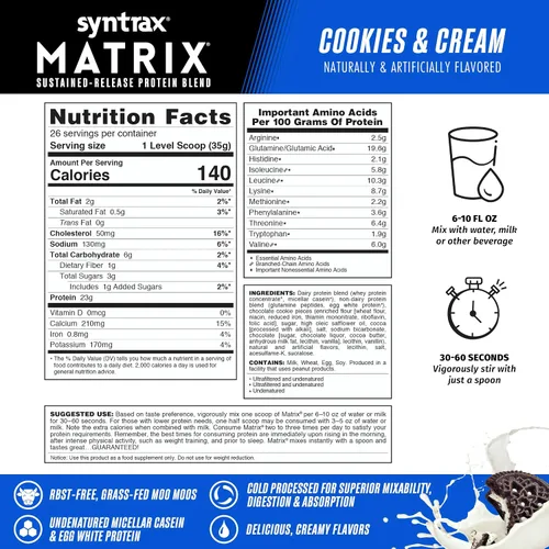 Miniatura 3 de Syntrax Nutrition Matrix - Mezcla de proteína de liberación sostenida, galletas y crema 2 libras. Verdaderos trozos de galleta