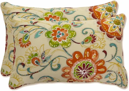 Miniatura 7 de Pillow Perfect - Cojines decorativos florales brillantes para interiores/exteriores, 2 unidades, lumbar - 11.5 x 18.5 pulgadas, verde/rojo Zoe