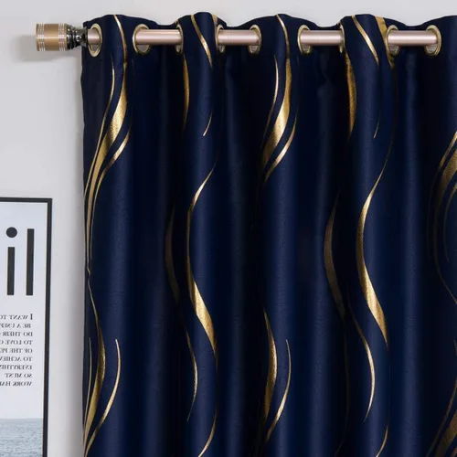 Miniatura 25 de MYRU Juego de 2 paneles de cortinas cortas de cocina para dormitorio, cortinas de rayas con estampado de aluminio para sala de estar