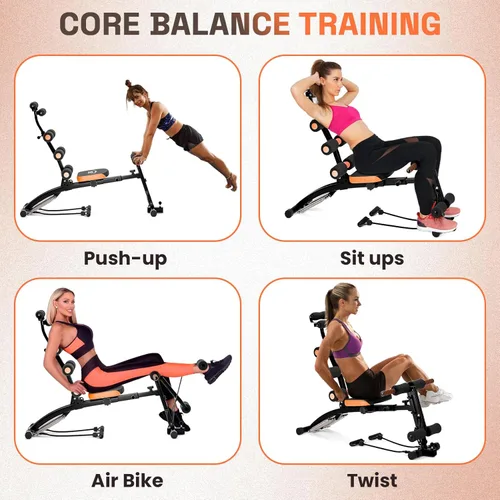 Miniatura 4 de Banco de entrenamiento abdominal 6 en 1 para gimnasio en casa, banco de entrenamiento ajustable con extensión de piernas, asiento giratorio de 360°