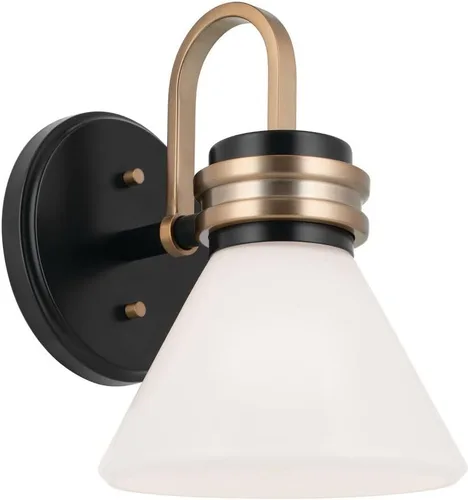 Miniatura 4 de Kichler Farum 55153BK - Aplique de pared con 1 luz, luz moderna con cristal ópalo en negro con bronce champán, clasificación húmeda, para entrada