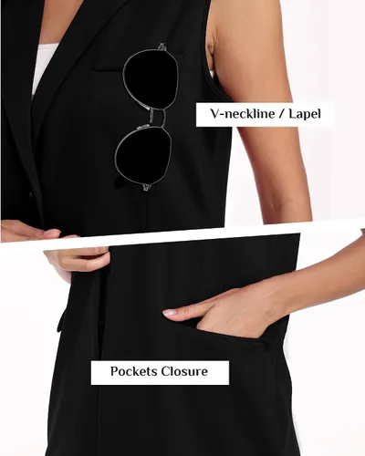 Miniatura 5 de Xeoxarel Chaleco blazer sin mangas con bolsillos para mujer (S - XXL)