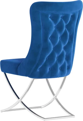 Miniatura 5 de Ottomanson Royal - Juego de 2 sillas de comedor tapizadas de microfibra copetuda, montadas, patas de metal plateado, marco de madera de haya