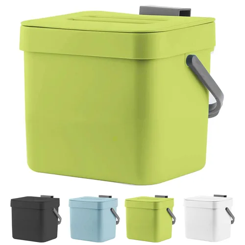 LALASTAR Cubo de basura colgante de 1.8 galones, verde, plástico, contenedor de compostaje sellado para cocina interior, pequeño bote de basura con