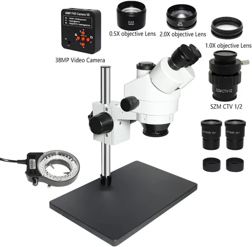 Miniatura 2 de Kit de accesorios para microscopio de 38 MP compatible con cámara de microscopio USB 3.5X-90X microscopio estéreo trinocular simulfocal para Soporte