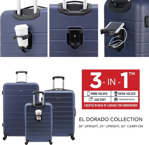 Miniatura 2 de Wrangler - Juego de piezas de equipaje inteligente con portavasos y puerto USB, Azul marino