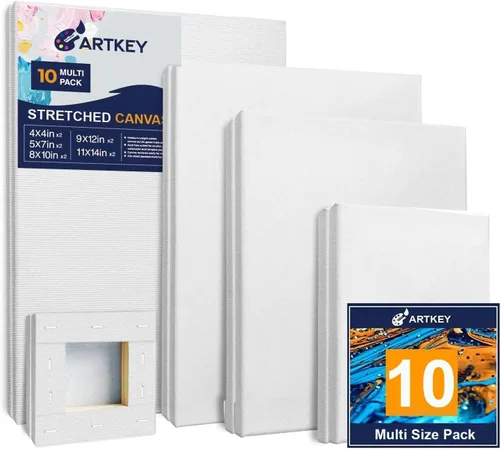 Lienzos estirados para pintar de 4 x 4, 5 x 7, 8 x 10, 9 x 12, 11 x 14 pulgadas, paquete de 10 unidades, 10 onzas, triple imprimado sin ácidos, 100%
