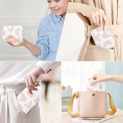 Miniatura 6 de CONISY Lindas carteras para mujer, de cuero con bloqueo RFID, pequeña cartera triple con ventana de identificación para niñas y mujeres