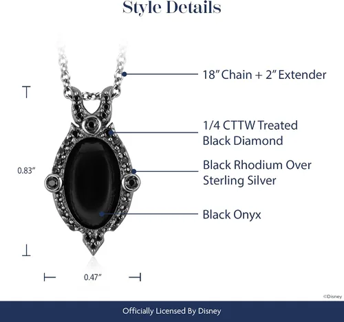 Miniatura 5 de Jewelili Encantado Disney Fine Jewelry - Colgante de plata de ley sobre plata de ley con diamante de 14 quilates y ónix maléfica, Metal, diamante