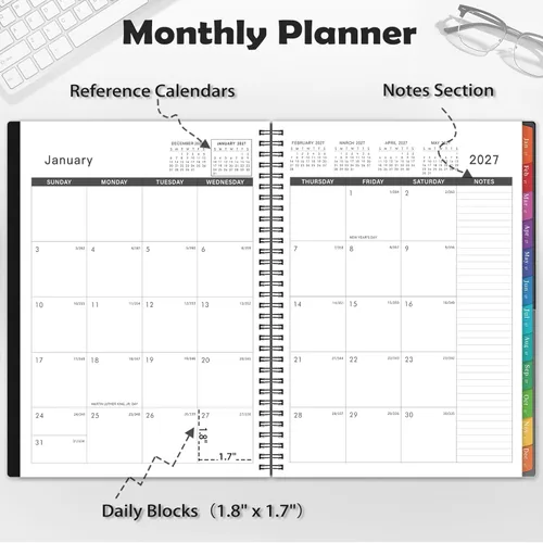 Miniatura 5 de 2027 Monthly Planner, Jan 2027 - Dec 2027, 9" x 11", 12-Month Calendar Planner with Inner Pocket and Colorful Monthly Tabs, Ideal for School and Work