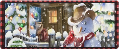 Farmhouse Snowman Bath Mat for Tub,Non Slip Bathroom Floor Runner Rug Quick Dry & Absorbent Diatomaceous Earth Shower Sink Bedroom Kitchen Washable